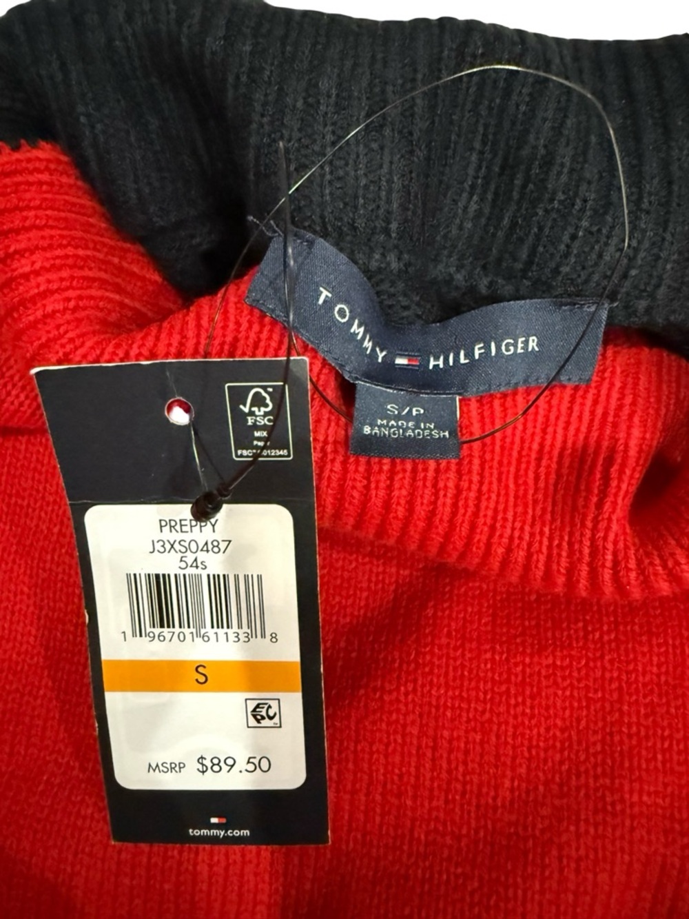 Tommy Hilfiger Mock Neck Sweater Small Red Colorblock Button Shoulder NWT Preppy - Picture 9 of 13